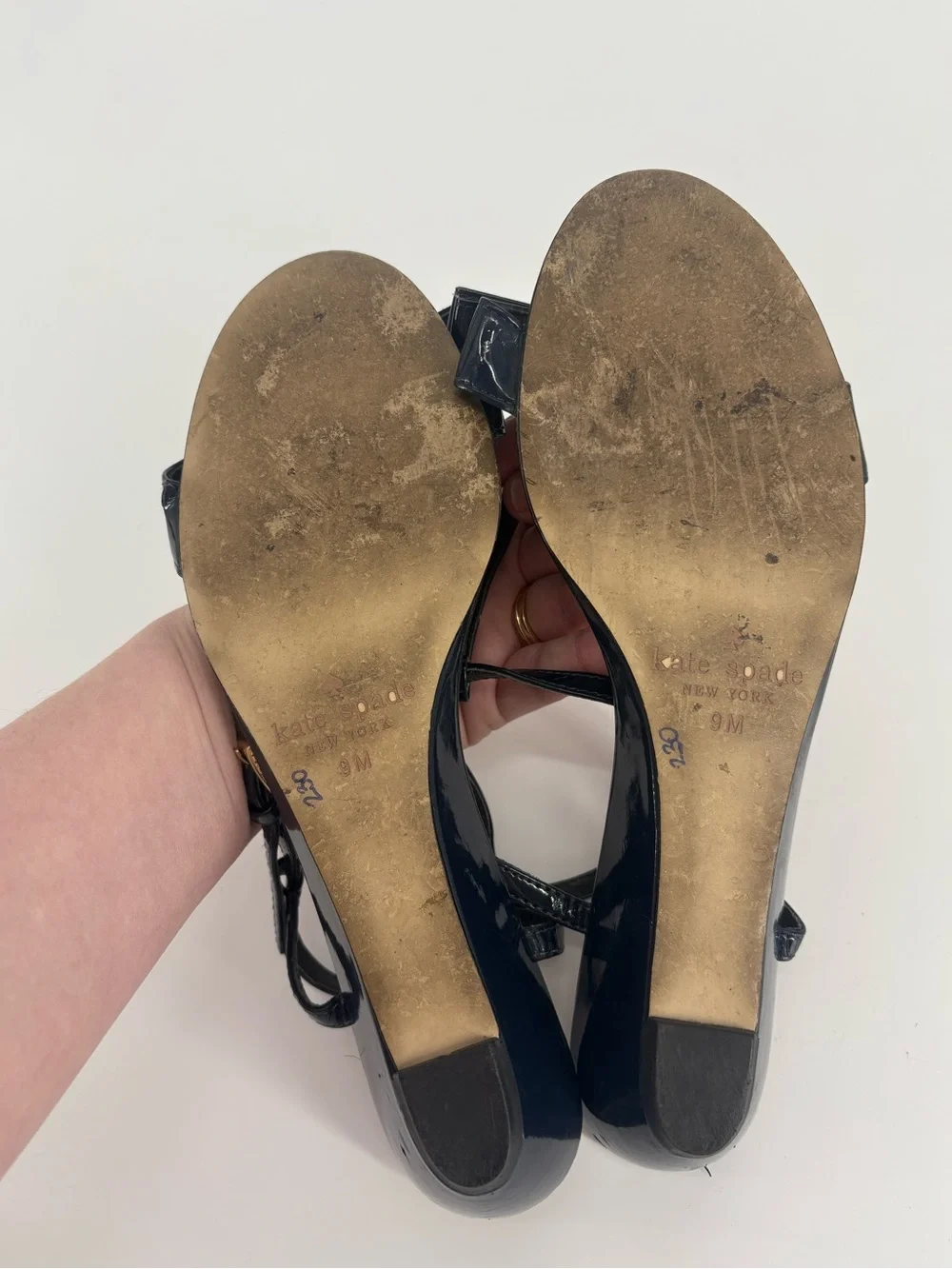 kate spade Navy Blue Patent T-Strap Sandals